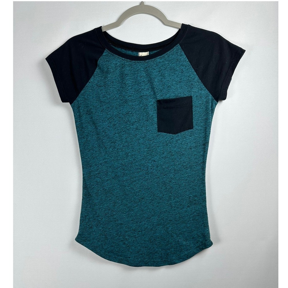 Empyre T Shirt Women's Small Teal Black Raglan Pocket Y2K Skater Streetwear
